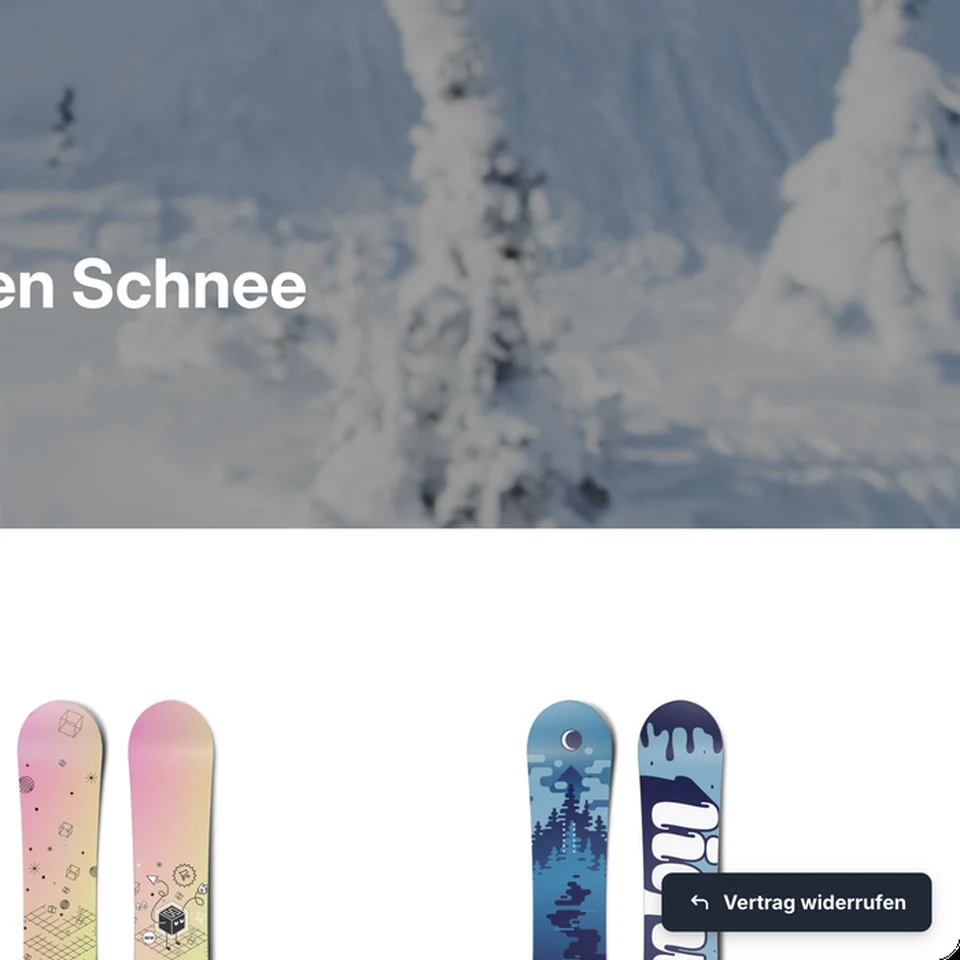 Shopify-Shop mit eingebundenem Widerrufsbutton unten rechts