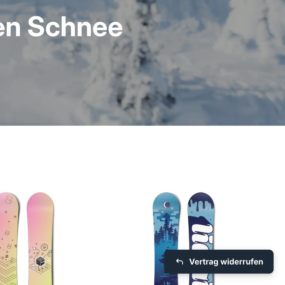 Shopify-Shop mit eingebundenem Widerrufsbutton unten rechts